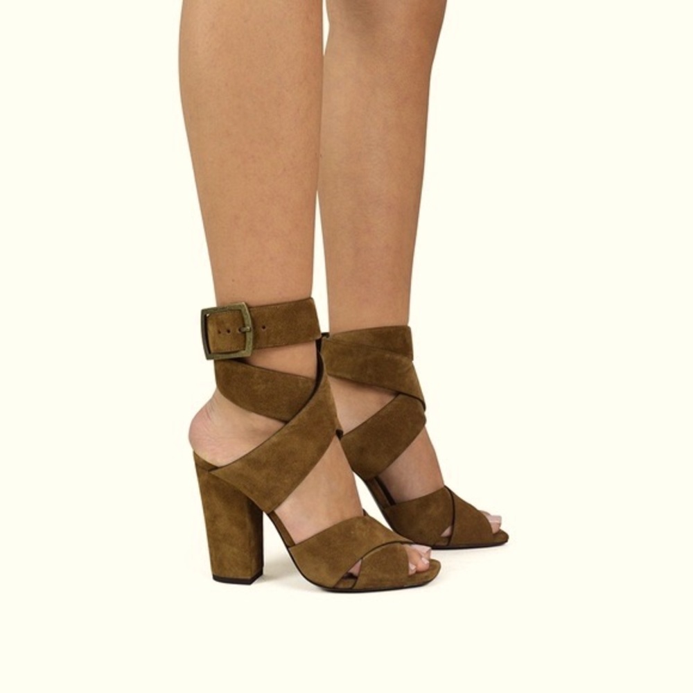 Saint Laurent oak buckle ankle wrap suede sandal